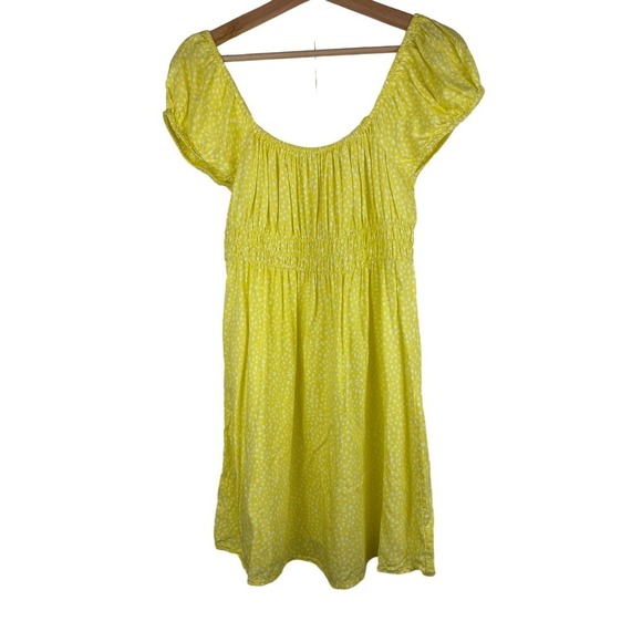 Billabong Size M Yellow White Dot Scoop Neck Mini Dress - Picture 1 of 4